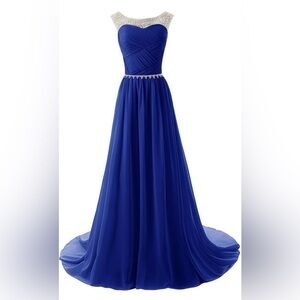 Bridesmaid Long Sequins Beaded Prom Party Gown A-Line Evening Dress Sz L 12 #6